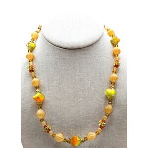 Vintage/Antique Yellow Orange Cream Glass Bead 18"  Necklace